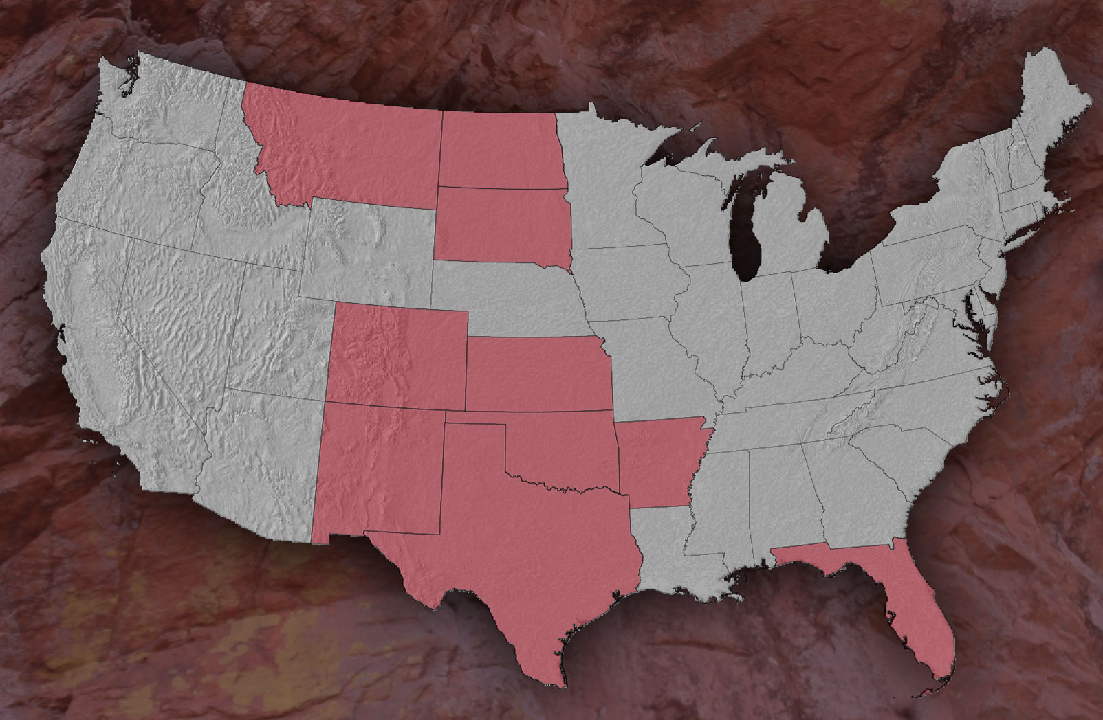 View of the USA Map with all the States highlighted that Panhandle has minerals assets in.